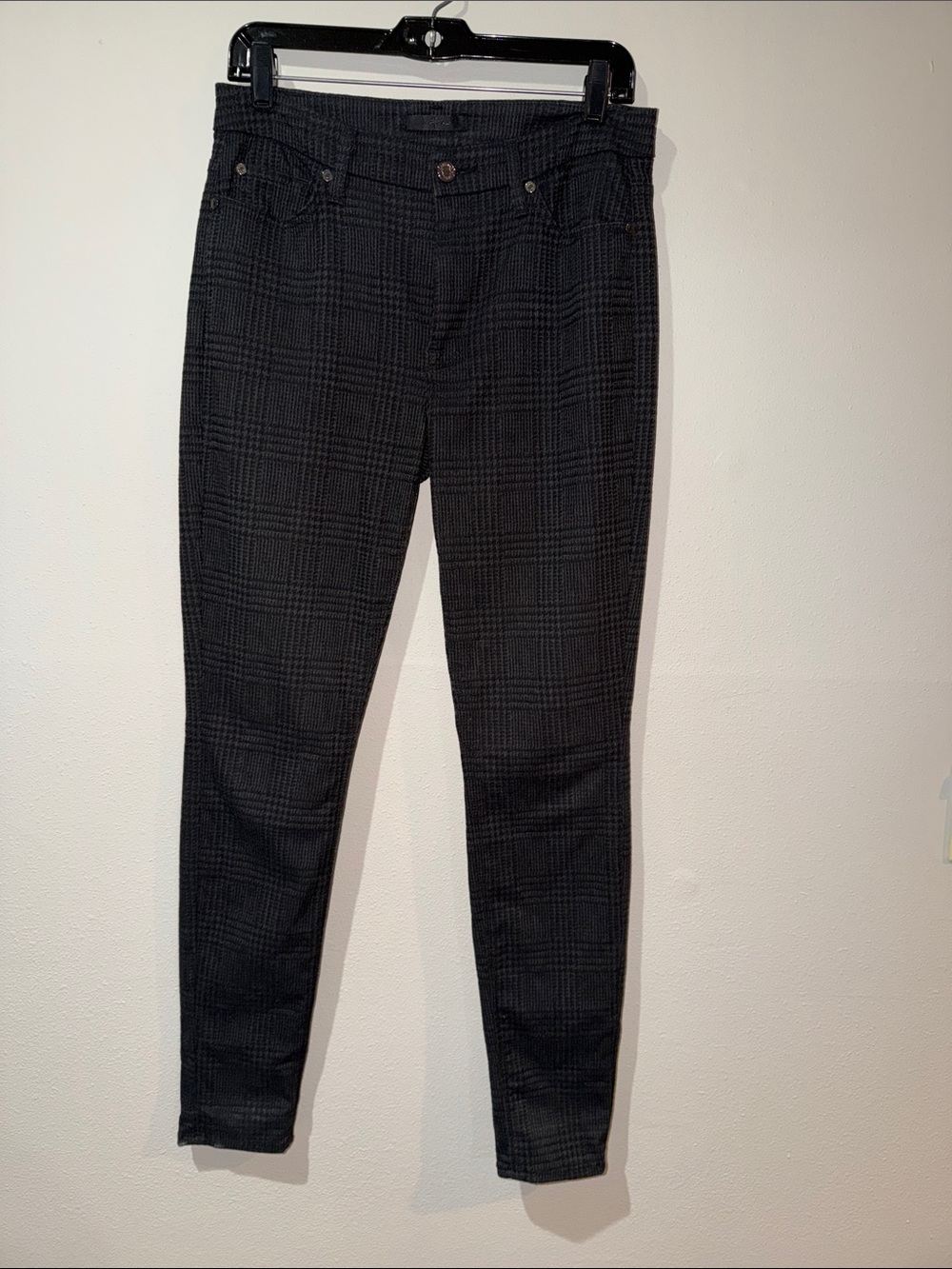 7 For All Mankind Black Plaid Skinny Jeans
